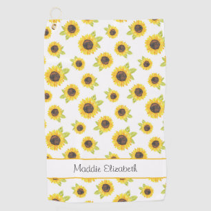 Hand Painted Watercolor Sunflower Pattern Golf Towel