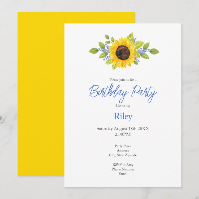 Hand Painted Watercolor Sunflower Swag Invitation (Front/Back)
