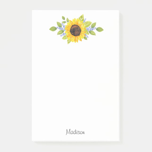Hand Painted Watercolor Sunflower Swag Post-it Notes (Front)