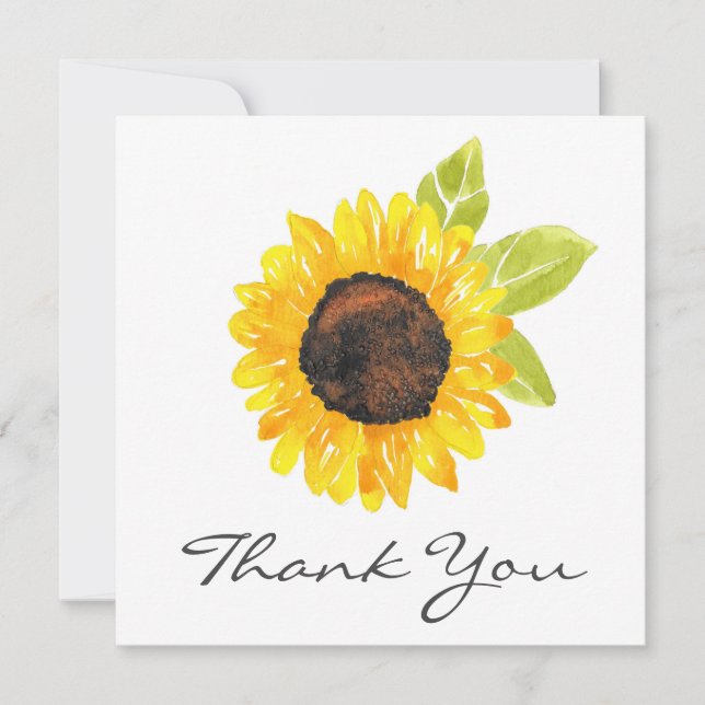 Hand Painted Watercolor Sunflower Thank You Card (Front)