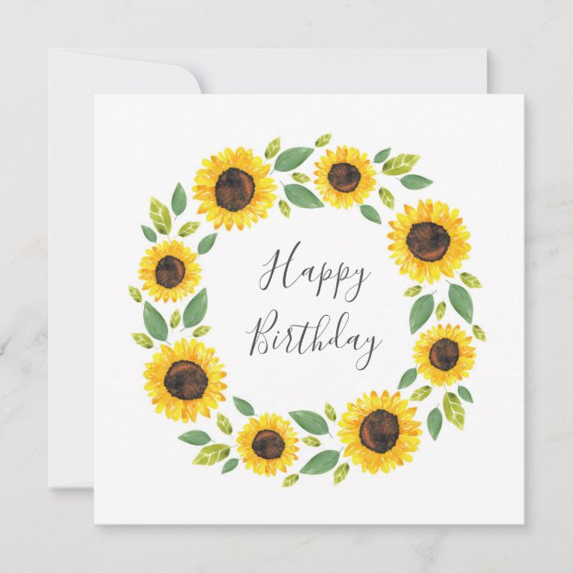 Hand Painted Watercolor Sunflower Wreath Card (Front)