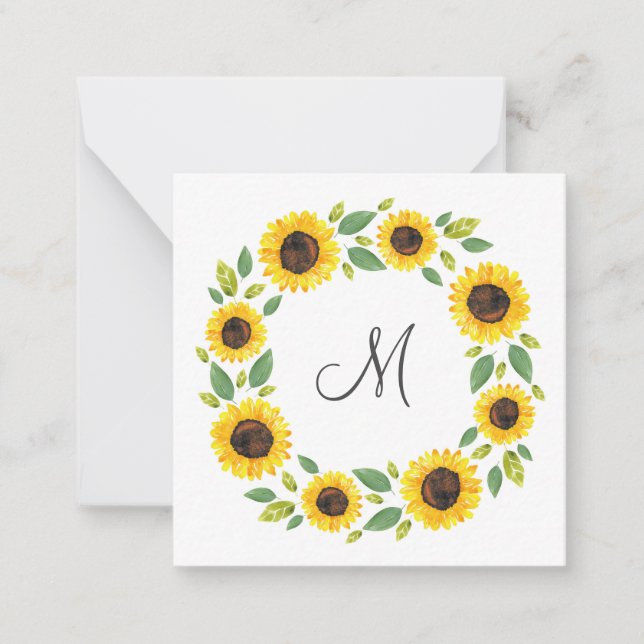 Hand Painted Watercolor Sunflower Wreath Card (Front)