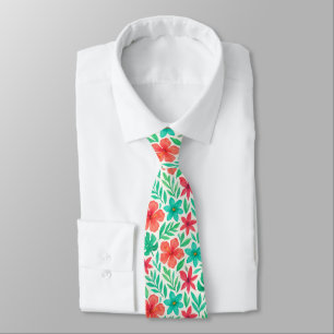 Hand-painted Watercolor Tropical Flowers Tie