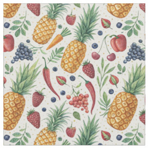 Hand-Painted Watercolor Veggies & Fruits Pattern Fabric