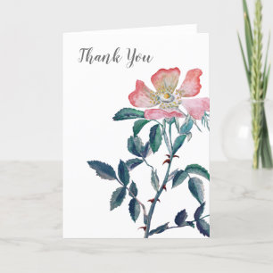 Hand painted Watercolor Wild Rose Flower Thank You Card