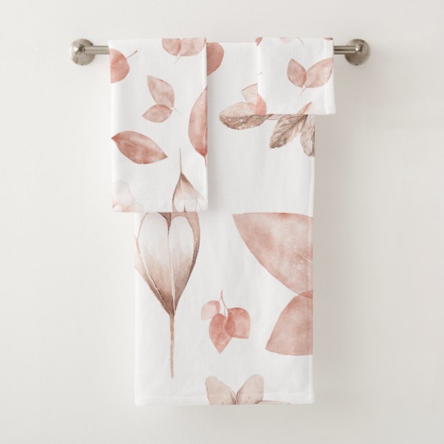 Hand Painted Watercolour Elements in Autumn Colour Bath Towel Set (Insitu)