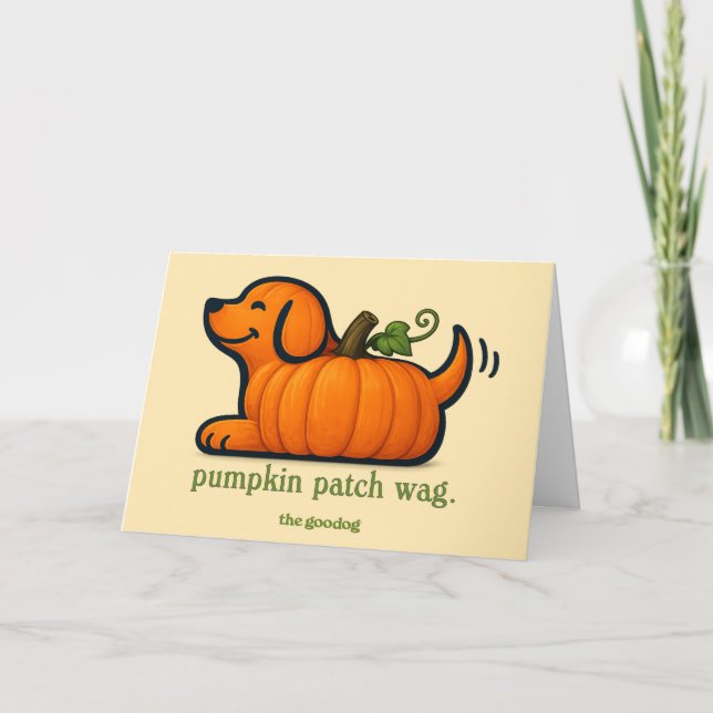 Hand Painted Whimsical Fall Pumpkin Dog  Card (Front)