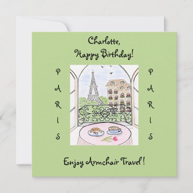 Hand painted Whimsical Paris Eiffel Tower BIRTHDAY (Front)