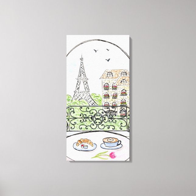 Hand painted Whimsical Paris Eiffel Tower RIGHT Canvas Print (Front)