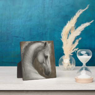 Hand Painted White Horse Portrait Plaque