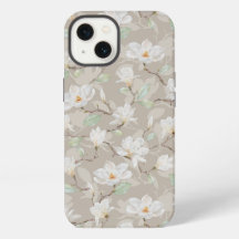 Hand Painted White Magnolia on Blush Beige