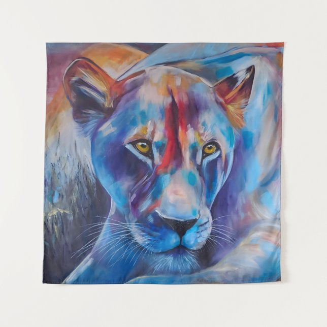 Hand Painted Wild Cat Portrait Tapestry (Front)