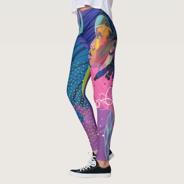 Hand Painted Women Face Bright Colours Art Leggings (Left)