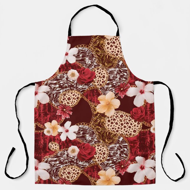 Hand Painting Abstract Watercolor Leopard Zebra an Apron (Front)