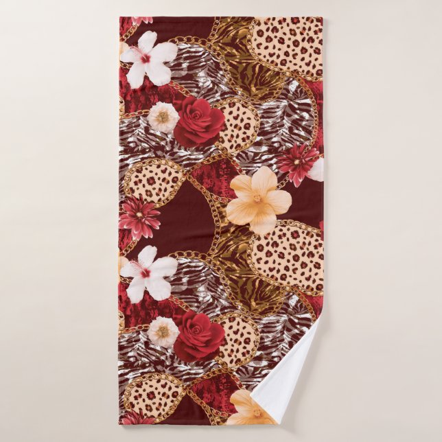 Hand Painting Abstract Watercolor Leopard Zebra an Bath Towel (Bath Towel)