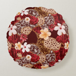 Hand Painting Abstract Watercolor Leopard Zebra an Round Pillow