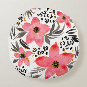 Hand Painting Abstract Watercolor Tropical Exotic  Round Pillow