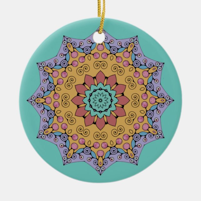 Hand Painting Mandala Clock Face 1 Ceramic Ornament (Front)