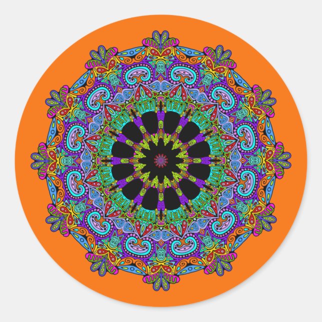 Hand Painting Mandala Clock Face 24 Classic Round Sticker (Front)