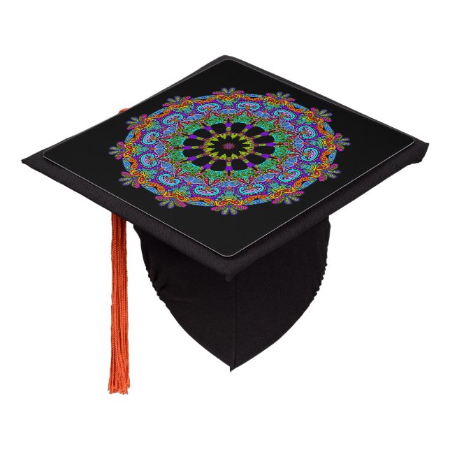 Hand Painting Mandala Clock Face 24 Graduation Cap Topper (Angled)