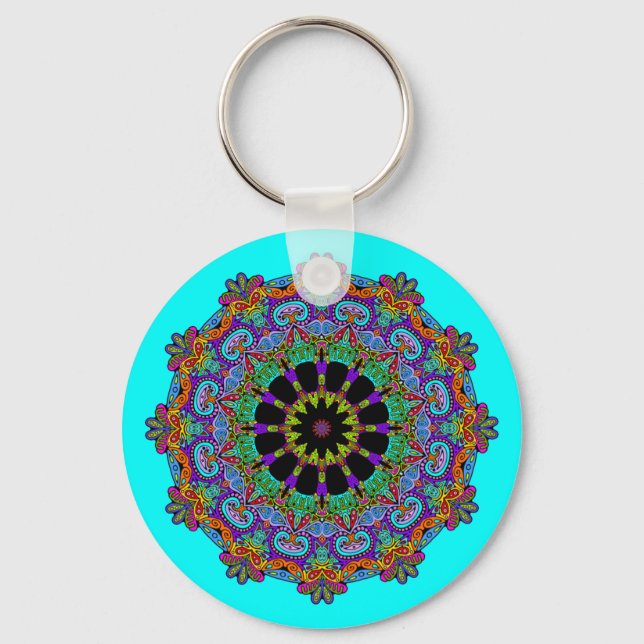 Hand Painting Mandala Clock Face 24 Keychain (Front)