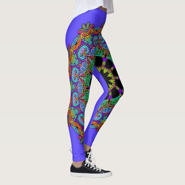 Hand Painting Mandala Clock Face 24 Leggings (Right)