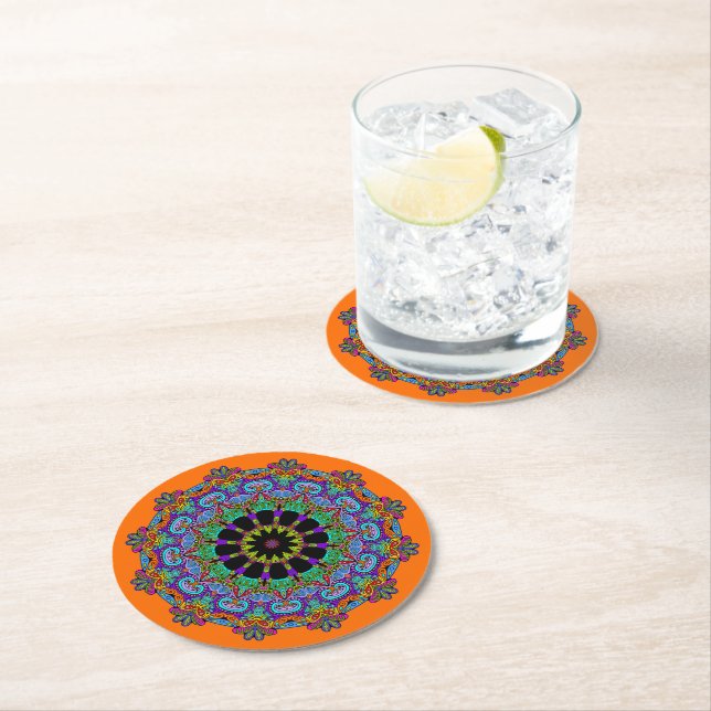 Hand Painting Mandala Clock Face 24 Round Paper Coaster (Insitu)