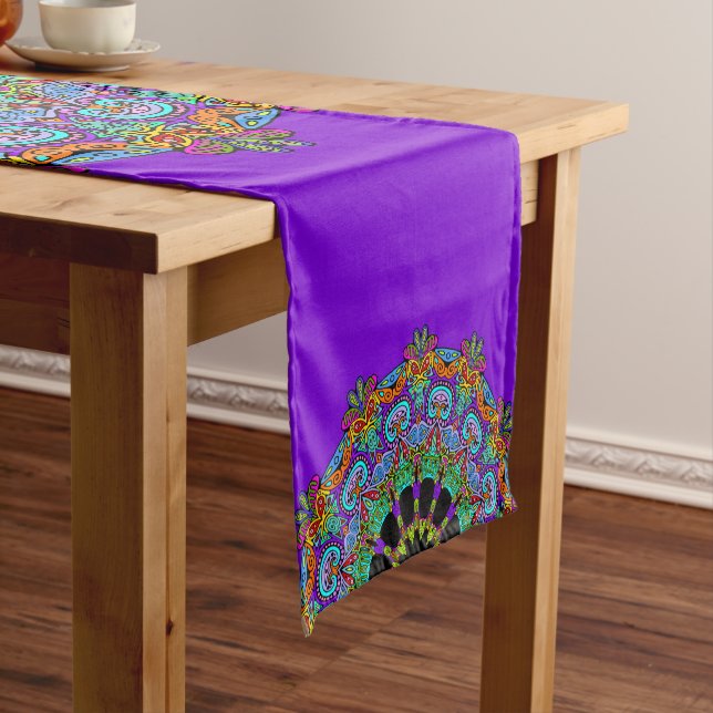 Hand Painting Mandala Clock Face 24 Short Table Runner (In Situ)