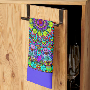 Hand Painting Mandala Clock Face 4 Kitchen Towel
