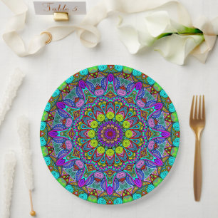Hand Painting Mandala Clock Face 4 Paper Plate