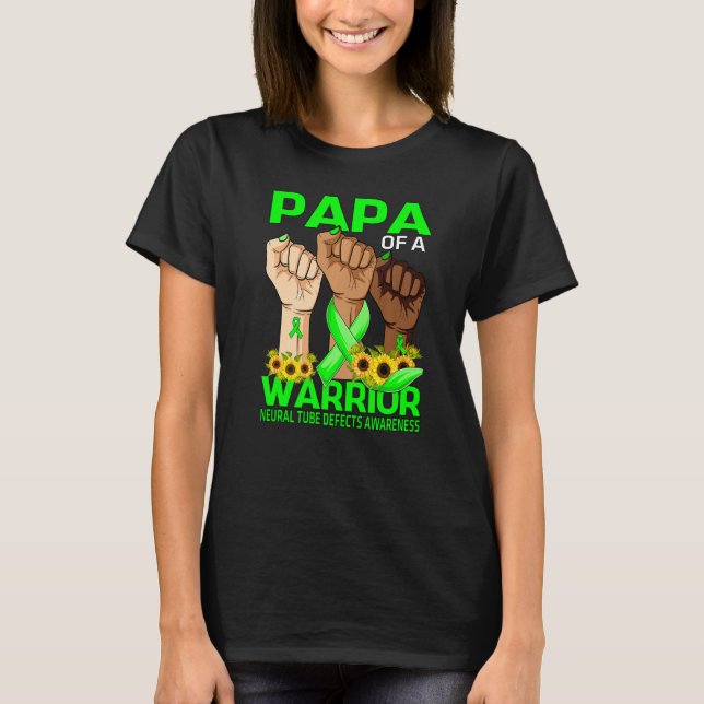 Hand Papa Of A Warrior Neural Tube Defects Awarene T-Shirt (Front)