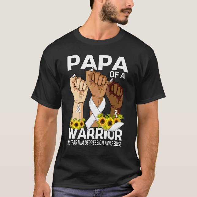 Hand Papa Of A Warrior Postpartum Depression Aware T-Shirt (Front)