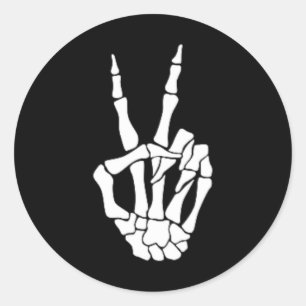 Hand Peace Sign Bone Halloween Pocket Skeleton Classic Round Sticker