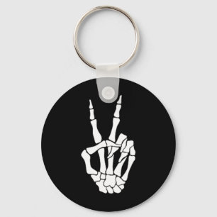 Hand Peace Sign Bone Halloween Pocket Skeleton Keychain