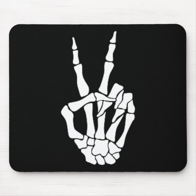 Hand Peace Sign Bone Halloween Pocket Skeleton  Mouse Pad (Front)
