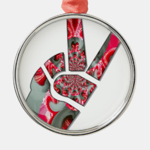 Hand peace sign metal ornament