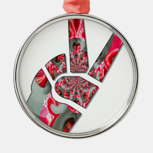 Hand peace sign metal ornament (Front)
