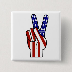 Hand Peace Sign - Red White & Blue 2 Inch Square Button