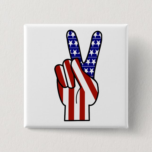 Hand Peace Sign - Red White & Blue 2 Inch Square Button (Front)