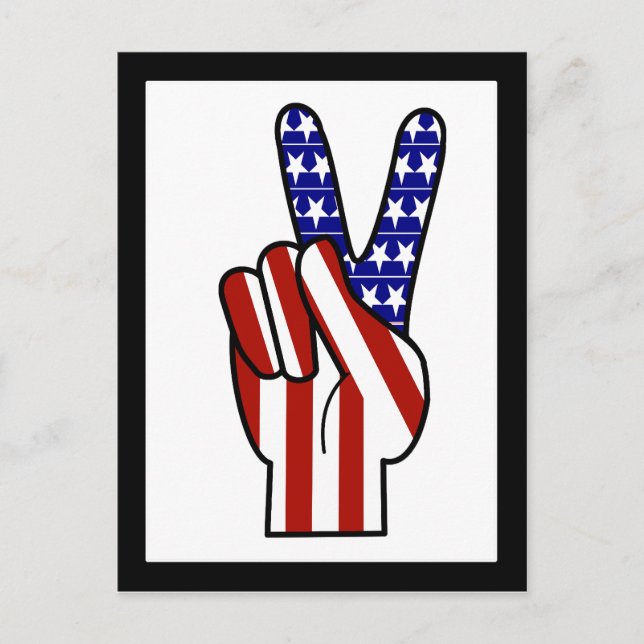 Hand Peace Sign - Red White & Blue Postcard (Front)