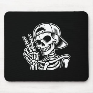 Hand Peace Sign Retro Halloween Skeleton Hand Sign Mouse Pad