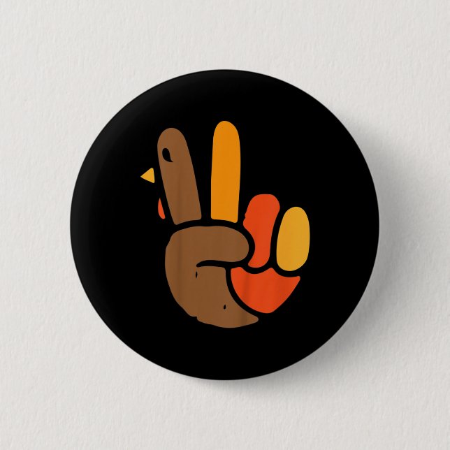 Hand Peace Sign Thanksgiving Day Cool Symbol Fall  2 Inch Round Button (Front)