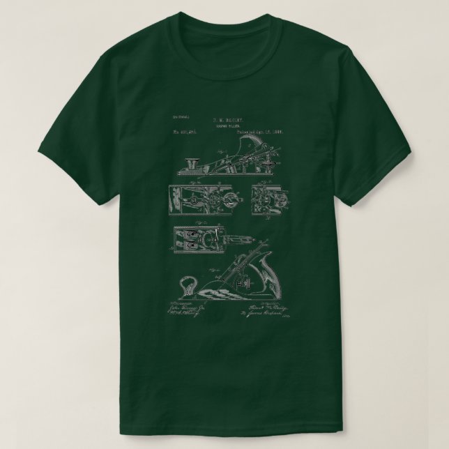 Hand Plane Patent Drawing Aug 16 1889  T-Shirt (Design Front)