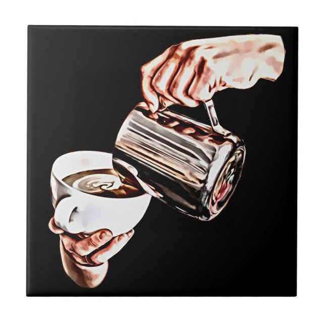 hand pouring coffee digital art painting  tile (Front)