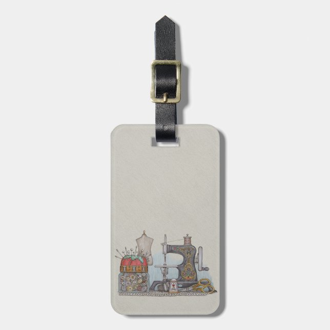 Hand Powered Sewing Machine Luggage Tag (Front Vertical)