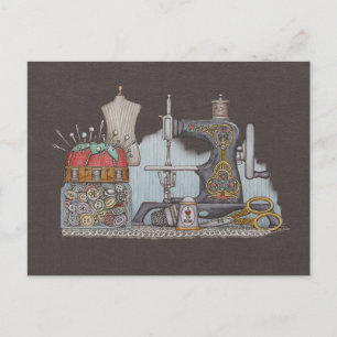 Hand Powered Sewing Machine Postcard