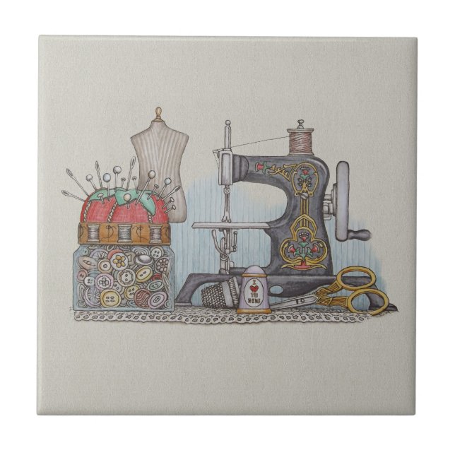 Hand Powered Sewing Machine Tile (Front)