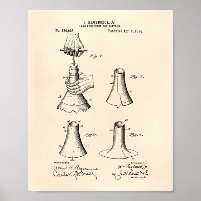 Hand Protector Bottles 1895 Patent Art Old Peper Poster (Front)
