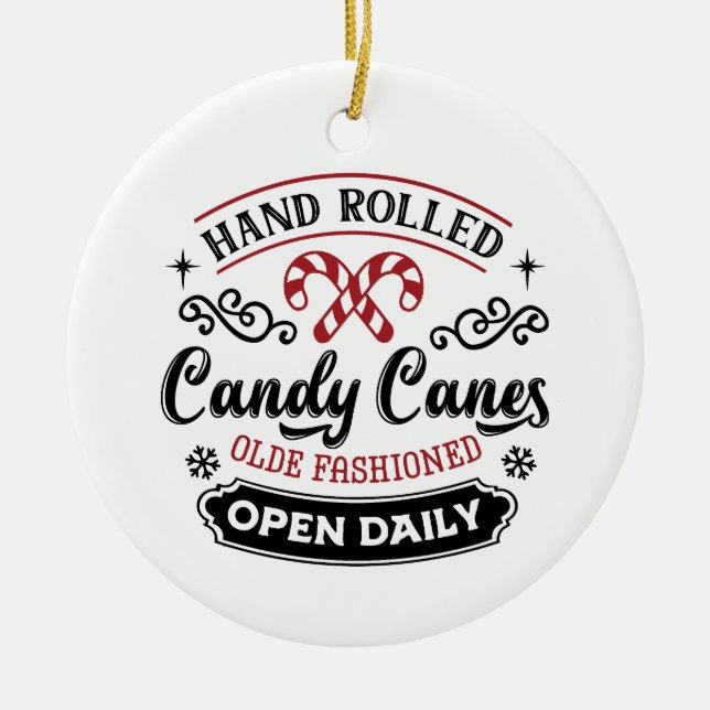 Hand Rolled Candy Cane | Farmhouse Ceramic Ornament (Front)