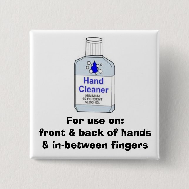 Hand Sanitizer Directions 2 Inch Square Button (Front)